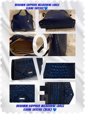 Brahmin Sapphire Elaine Melbourne Large Croc-Embossed Satchel